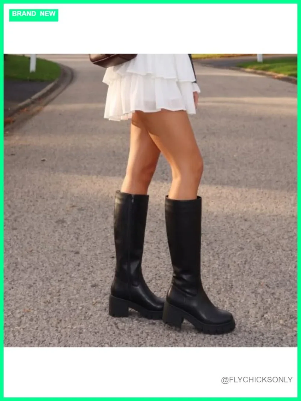 PU Leather Knee High Platform Boots Chunky Lug Sole Tall Fall